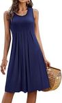 KILIG Women Sundress Summer Casual Dresses Loose Solid Pleated Sleeveless Midi Vest Dresses for Beach Wedding Party(Navy,XXL)