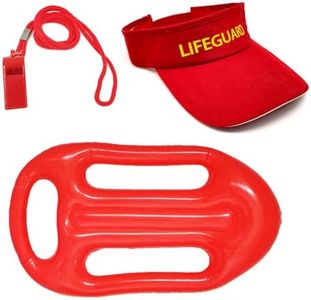 FUIPVGI 3 Piece Lifeguard Costume Set, Baywatch Guard, Costume Set Includes Adjustable Lifeguard Hat, Inflatable Lifesaver and Whistle with Lanyard, Costume Accessory for