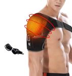 USB Shoulder Heating Pad Heated Shoulder Brace Wrap 3 Heating Setting Shoulder Compression Sleeve for Rotator Cuff Portable Shoulder Heat Pad Adjustable Shoulder Support Protector