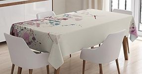 Ambesonne Dragonfly Tablecloth, Plants Petals with Dragonfly Soft Color Design with Grunge Effects Vintage Style, Rectangular Table Cover for Dining Room Kitchen Decor, 60" X 84", Grey Yellow