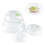 Flexzion Microwave Covers for Food Splatter Guard Protector (Set of 5, Green) - Food Cover Lid with Steam Ventilation Window Dish Washer Safe - Mixed Sizes for Large & Small Food Plates Bowls