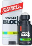 SweatBlock Antiperspirant Deodorant System - MAXIMUM CLINICAL STRENGTH for Men & Women - Hyperhidrosis Aid Up for to 7-Day Sweat Control - Roll-On 1.2 fl oz + 48-Hour Odor Protection Stick 2.7oz
