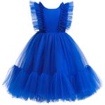 Weileenice Flower Girl Tulle Dress Royal Blue Beads Big Girls Wedding Birthday Party Evening Formal Prom Ball Gown 7 8 Kids Princess Daddy Daughter Dance Pageant Elegant Ruffle Dresses Christmas Event