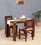 Indoplaza Sheesham Wood 2 Seater Dining Table with 2 Cushion Chairs | Wooden Dining Room Set Dinner Table Furniture for Living Room Home Restaurant - Honey Finish