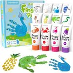 JUPITEARTH 27 PCS Finger Paint, Washable Paint for Todllers 1-3, Non-Toxic 12 Vibrant Colors (2.1fl oz/60ml ) , Palette, Apron, Brush, Eye Stickers, Baby Safe Paints for Hand and Feet, Safe Preschool Art Supplies for Kids