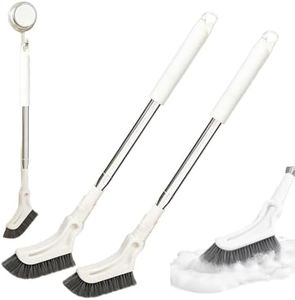 Multifunctional Extendable Long Handle Floor Scrub Brush, Curved Toilet Brush Head, 15.16"-45.28" Stainless Steel Handle, Detachable Bathroom Cleaning Brush,2PCS