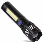 Pick Ur Needs Rechargeable Mini Pocket Torch with High Brightness 3 Type Light + Side COB LED Light Zoom-in and Zoom Out Adjustable Focus Emergency Torch