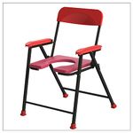 Rewell Life Folding Elderly Disabled Man And Pregnant Woman Mild Steel Shower And Bathing Room Mobile Commode Chair With Toilet Seat Comfortable Safe Toliet Stool Anti-Skid (Red)