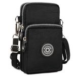 Best World 4 Yu Lightweight Nylon Crossbody Bag Cellphone Wallet for Women Girls Mini Shoulder Purse, Small Bag for Dog Walking with Long Strap(Black)