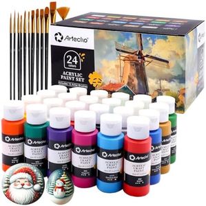 Artecho Acrylic Paint Set 24 Colors 2oz/59ml with 12 Brushes, Art Supplies