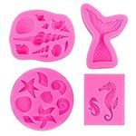 DIY Marine Themed Silicone Mould Set, Mermaid Theme Silicone Baking Molds Tools Fondant Cake Moulds for Cake Cupcake Decorations, Mermaid Tail, Shells, Seahorse Candy Chocolate Baking Molds