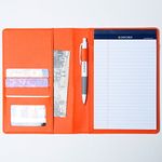 AHZOA Colorful 4 Pockets A5 Size Memo Padfolio S1, Including 5 X 8 Inch Legal Writing Pad, Synthetic Leather Handmade About 6.3 X 8.7 Inch Folder Clipboard Holder (Orange)