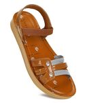 PARAGON K7015L Women's Tan Sandals | Stylish Velcro Sandals with Cushioned Soles | Comfortable Everyday Sandals for Outdoor Use