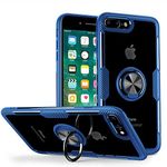 Designed for iPhone 7 Plus Case/iPhone 8 Plus Case, Carbon Fiber Design Clear Crystal Case with Finger Ring Holder Kickstand for iPhone 7 Plus/ 8 Plus, Blue