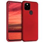 kwmobile Case Compatible with Google Pixel 5 Case - Soft Slim Metallic TPU Silicone Cover - Metallic Dark Red