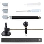 LEONTOOL 7 Pcs Glass Cutter Tool Set Includes Adjustable Circular Glass Cutter 2-20 mm Oil Feed Carbide Tip with 3 Bonus Blades Screwdriver Ruler Oil Dropper for Stained Glass Mosaic Tiles Mirrors