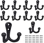 BIGLUFU 10 Pack Coat Hooks, Black Coat Hook, Heavy Duty Wall Coat Hooks, Double Prong Utility Rustic Hooks with 20 Screws, Retro Hooks for Hanging Coat, Scarf, Bag, Towel, Key, Cap, Cup, Hat