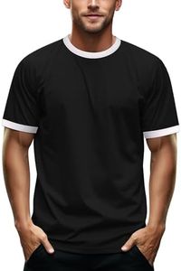 Zengjo Men's Ringer Tee Crewneck Athletic T Shirts Short Sleeve Sport Shirt for Men(Black/White,S)