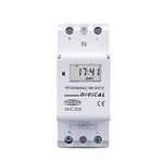 amiciSmart Digital Programmable Timer Switch Relay in-Built 7 Days Schedule, DIN Rail Mounted 30A, DC 12V
