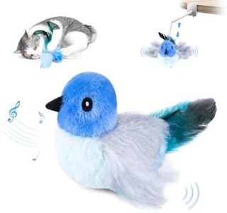 Migipaws Cat Toys,Interactive Lifelike Robin Flapping Bird with Catnip, Feathers Hanging by Elastic String, Automatic Chirping Kitten Toys for Indoor Cats Self Play, Rechargeable(Blue)