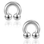 PunkTracker 2Pcs Septum Rings Nipple Rings 316L Surgical Steel Horseshoe Circular Piercing Barbell 00G 0G 2G 4G 6G 8G 10G 12G 14G 16G Ear Gauge Piercing Septum Jewelry
