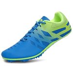 New Track and Field Shoes for Men Women Kids Boys Girls 8 Spikes 100-400 Meter Running Racing Shoes Professional Sprint Sport Sneakers, Blue Green, 4.5