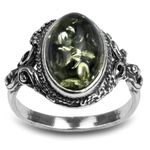 Sterling Silver Green Amber Oval Ring