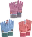 ORVINNER Kids Winter Gloves for Boys Girls, 3 Pairs Children Warm Wool Lined Gloves Toddler Thermal Knitted Mittens, A2 - Pink / Sky-blue / Purple Pack