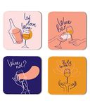 Whats Your Kick Wine Bar Theme Printed Set of 4 Wooden Fridge Magnet | Wine | Quotes | Kichen | Home Decor (7.6 x 7.6 -CM) D8