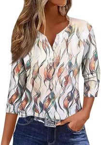 Womens 3/4 Sleeve Tops V Neck Button Down Shirts Business Casual Outfit Basic Tees Summer Top 2025