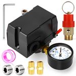 MEANLIN MEASURE Air Compressor Pressure Switch Control Valve 135-175 PSI 110V-240V 4-way Replacement Parts With 0-200 Pressure gauge and Safety Pressure Relief Valve, XJ-583