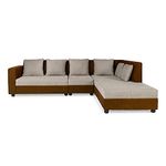 Wakefit Sofa Set For Living Room 1 Year Warranty L Shape Sofa, Sofa Set, Wooden Sofa Set For Living Room, 3 Seater Sofa + Right Aligned Chaise - Skiver 5- to 6-Person Sofa(Fabric, Toffee Brown&White)