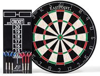 EastPoint Sports Official Size Dart Board Set with Dart Scoreboard & Accessories - Includes 6 18g Steel Tip Darts and Easy-Hang Hardware Kit - Premium Darts Set for Game Room, Man Cave & Indoor Games