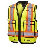 Pioneer High Visibility Surveyor's Safety Vest - 1200D Oxford Poly PU Reinforced with Zipper Closure - Hi Vis Yellow/Green Reflective Work Clothing