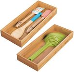 mDesign Wooden Bamboo Drawer Organizer - 15" Long Stackable Storage Box Tray for Kitchen Drawers/Cabinet - Utensil, Silverware, Spatula, and Flatware Holder - Echo Collection - 2 Pack, Natural Wood