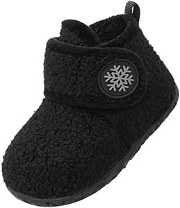 LeIsfIt Toddler Slippers Boys Girls House Slippers Kids Winter Boots Warm Lightweight House Shoes with Non-Slip Sole All Black 2-3 Infant