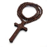 Jemant Cross Necklace Wooden For Men Engraved Jesus Pendant Big Crucifix Cross Wood Rosary Beads Chain Necklace For Women Religious Christianity Wall Decoration Jewelry, Wood, No Gemstone