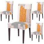 HOKIPO Polyester Blend Dining Table Chair Cover 4 Seater Elastic Slipcovers Seat Protector (Ar-4103-S5*4, off-White).