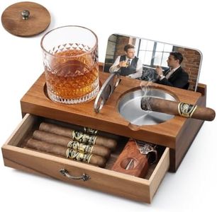 Joyoldelf Cigar Ashtray with Whiskey Glass Holder - Wooden Cigar Ashtray