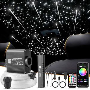 SUNKENET LED Fiber Optic Lights, 16W Meteor Twinkle, Bluetooth APP/Remote Control Star Ceiling Light Kit, 500pcs, 0.03+0.04+0.06in x 13.1ft, for Car/Home