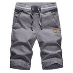 Tansozer Mens Shorts Casual Drawstring Classic fit Cotton Summer Beach Shorts with Elastic Waist and Pockets Grey X-Large