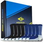 KEESOX 4 Pairs Anti Slip Soccer Socks/Non Slipping Basketball Socks/Sport Athletic Grip Socks, 2 Black+2 Navy
