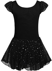 Arshiner Girls Ruffle Sleeve Ballet Dance Dress Tutu Skirted Leotard, 8-9 Years, Black