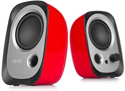 Edifier R12U Active USB Powered Multimedia Speaker System – Bass Reflex, 3.5mm AUX Port, Headphone Jack, Master Volume with Built-in Power Switch, Ideal for Gaming, Music, Computer PC, Notebook (Red)