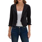 GRACE KARIN Ladies Elegant Office Business Blazer Coat 3/4 Sleeve Open Front Casual Daily Cardigan Black XXL