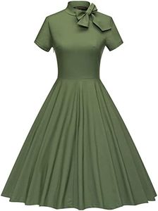 GownTown Women's Retro Style Half Collar Casual Party Swing Dress with Pocket, Army Green, Large