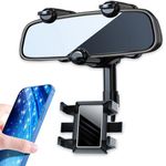 Galundge Rear View Mirror Phone Holder for Car, 360° Rotatable and Retractable Phone Holder Compatible with iPhone Samsung All 4-7 Inch Cell Phones