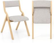 Giantex Folding Dining Chair Set of 2, Wooden Upholstered Dining Chairs w/Solid Wood Frame, Padded Seat, Linen Fabric Kitchen Chairs, Modern Armless Accent Chair, Folding Guest Chairs (Grey+Natural)