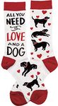 Humorous Quote Socks Unisex Primitives by Kathy (Love and a Dog), White /Red, One Size