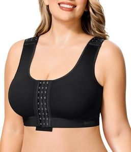 BRABIC Post Surgery Front Closure Bras for Women No Underwire Compression Bra Surgical Mastectomy Everyday Bra （Black, Medium